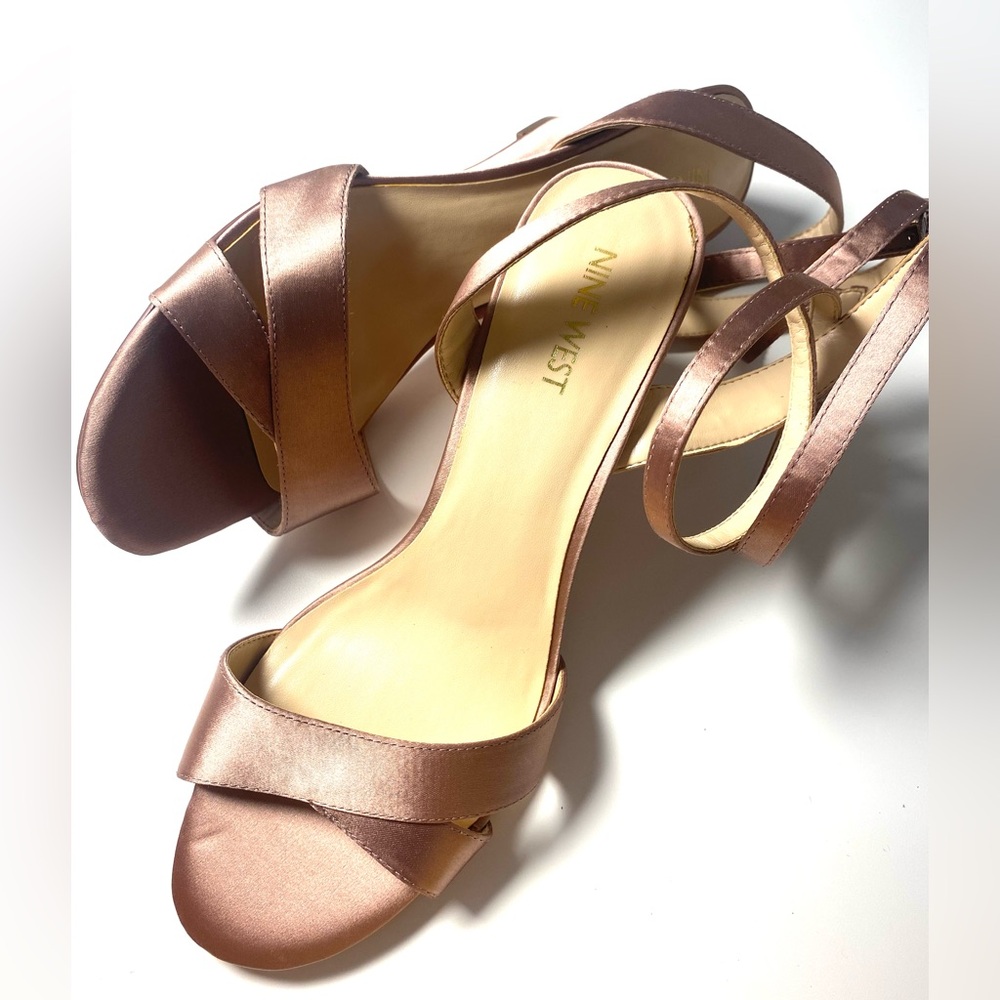 Nine West Sandal Rose Satin Strapped Heel Wedge